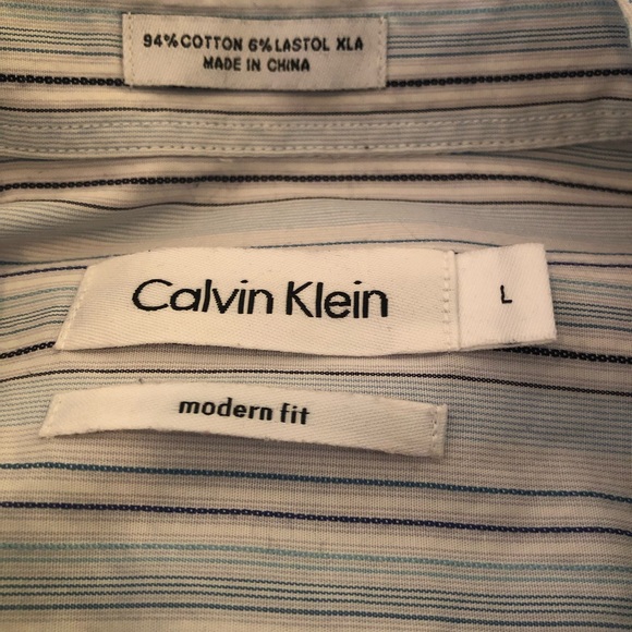 Calvin Klein Modern Fit Long Sleeve Striped White blue Button Down Shirt size L - Picture 4 of 4